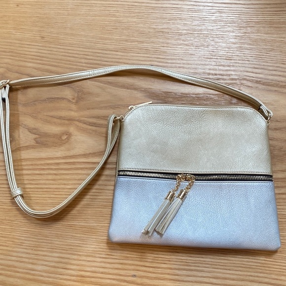Handbags - TWO TONE METALLIC VEGAN LEATHER CROSSBODY BAG